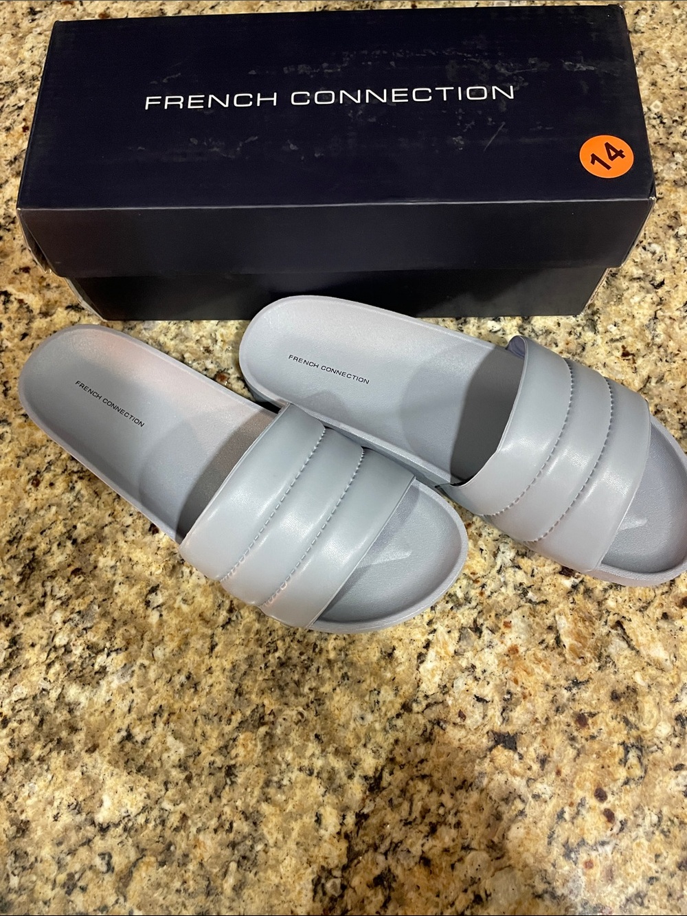 French Connection Light Gray Padded Band Slide Sandals